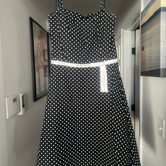 BCX Size 11, strappy black dress with white polka dots - Picture 1 of 4